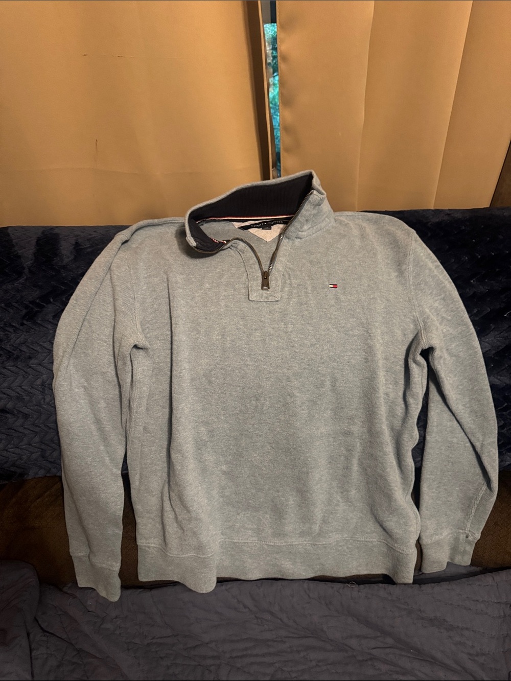 Tommy Hilfiger Men's Light Heathe Blue Quarter-Zip Sweater